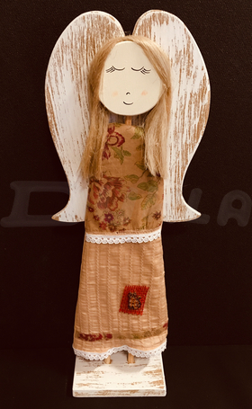 Anjel drevený 53 cm v plátenných šatách