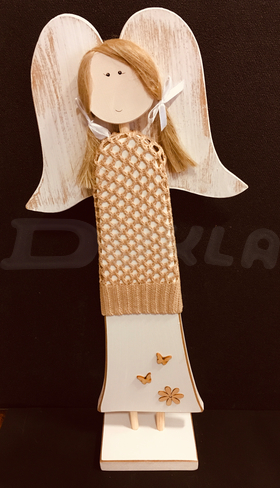 Anjel drevený so svetríkom 57 cm No.4 (béžový)