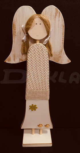 Anjel drevený so svetríkom 57 cm No.2 (béžový)